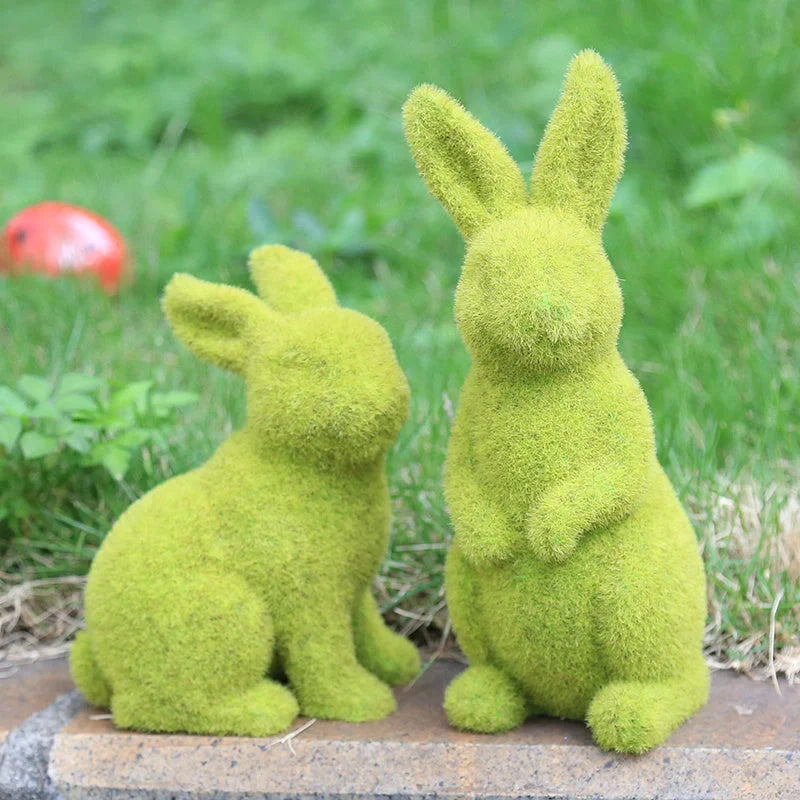 Green resin Easter rabbit ornament in sitting and standing postures