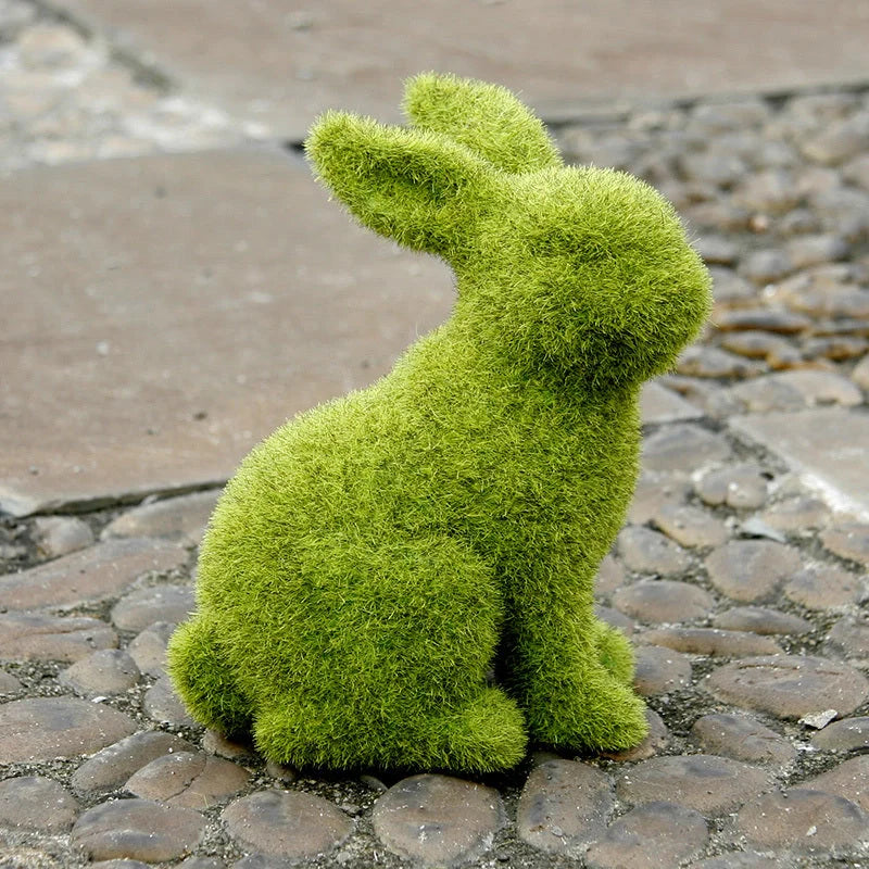 Green resin Easter rabbit ornament in sitting and standing postures