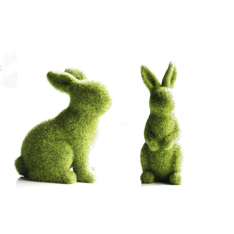 Green resin Easter rabbit ornament in sitting and standing postures