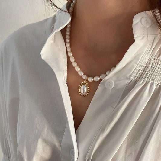 Elegant 925 Sterling Silver Pearl Pendant Necklace with geometric design