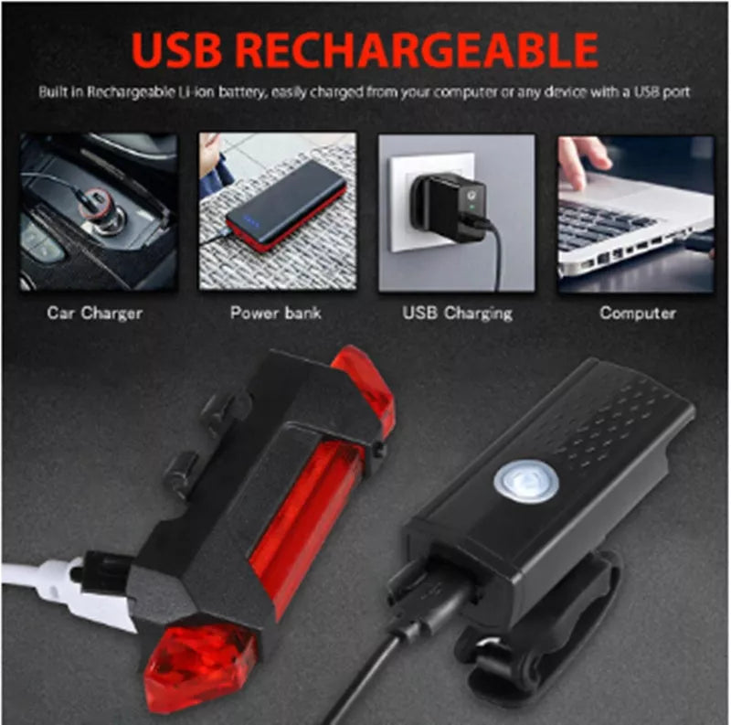 USB rechargeable bicycle front light with high-intensity beam for night riding