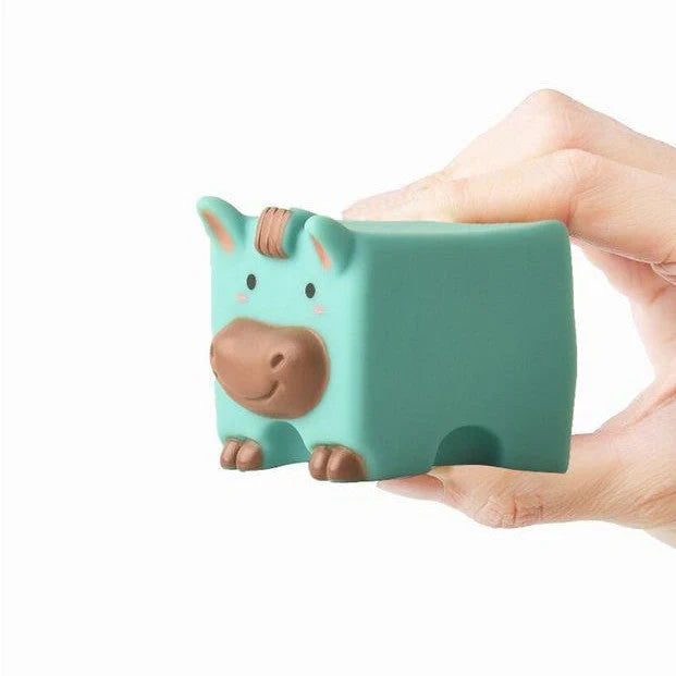 Soft plastic building blocks with animal relief designs for infants and toddlers