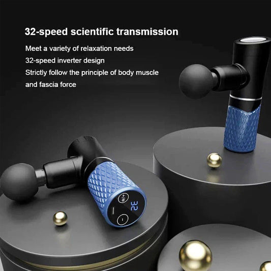 Powerful 32-speed Massage Gun with LCD Display and 4 Interchangeable Massage Heads for Muscle Relief and Relaxation