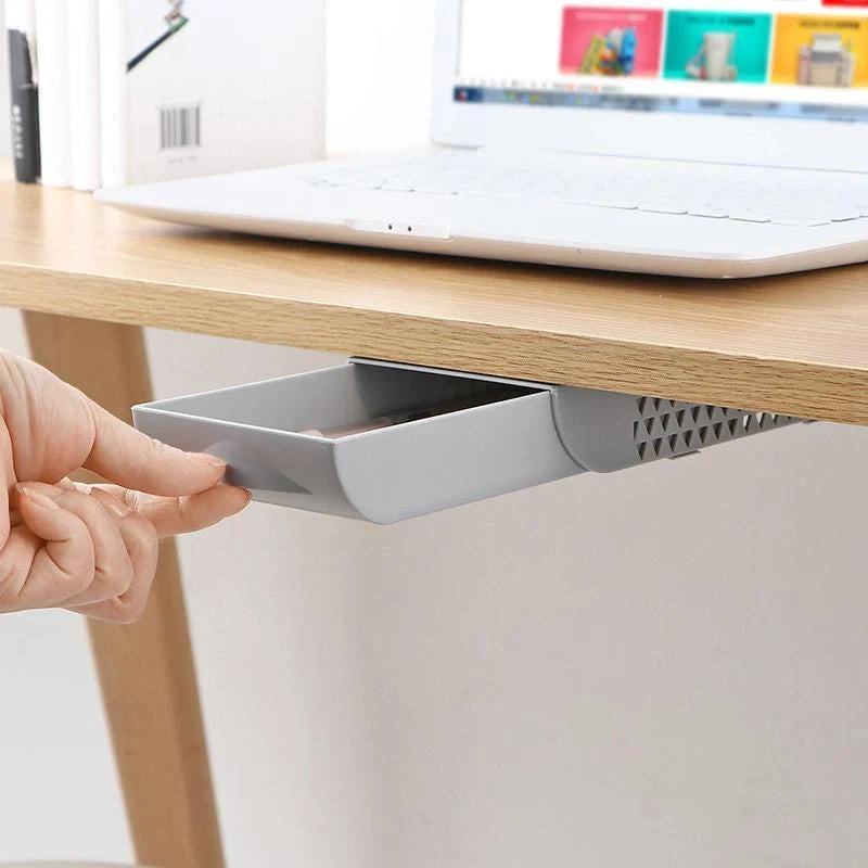 Stackable hidden office drawer organizer under desk in white and grey