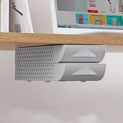 Stackable hidden office drawer organizer under desk in white and grey