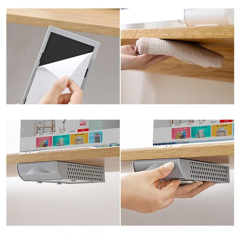 Stackable hidden office drawer organizer under desk in white and grey