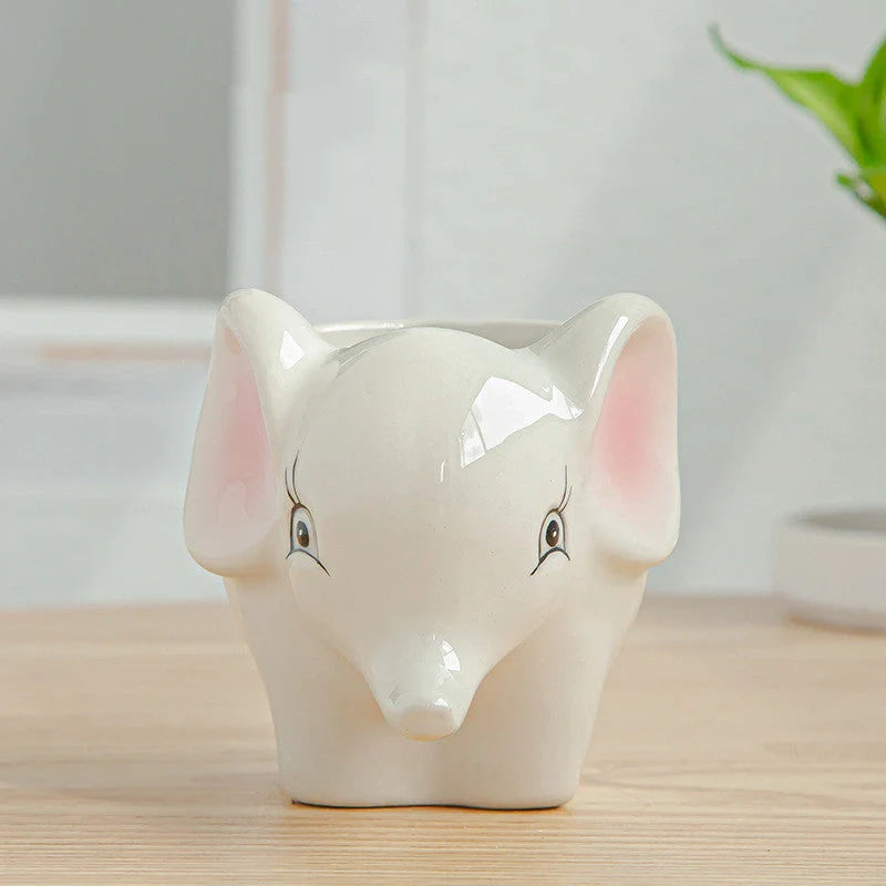 Charming ceramic animal succulent pot with breathable design for healthy plant growth