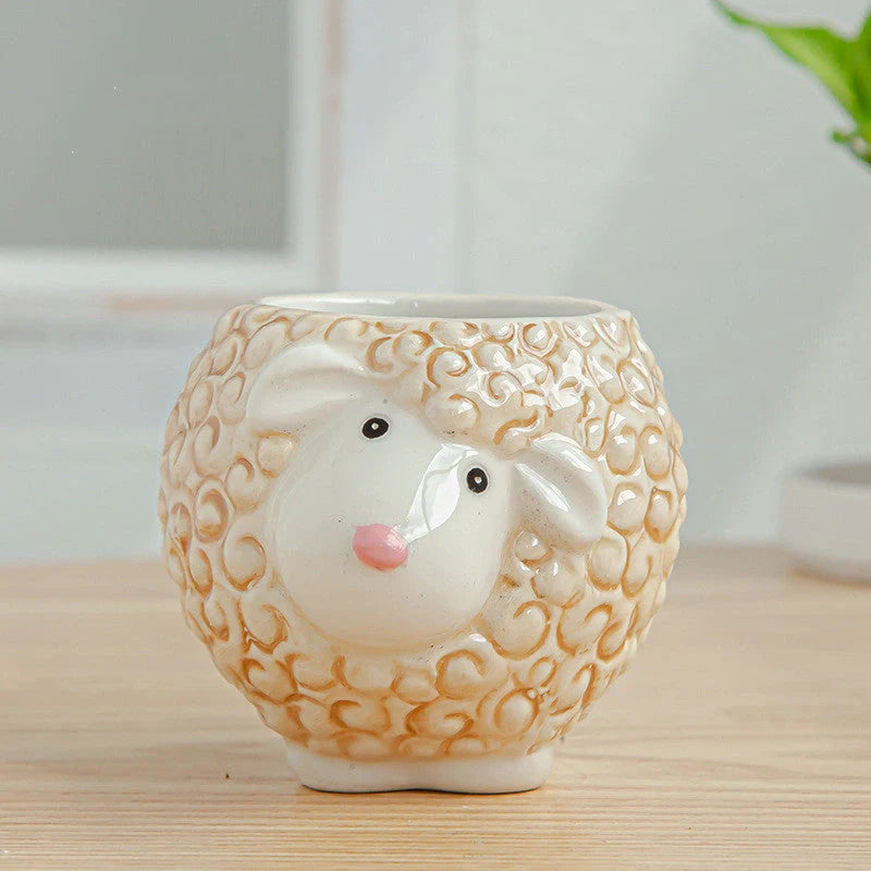 Charming ceramic animal succulent pot with breathable design for healthy plant growth
