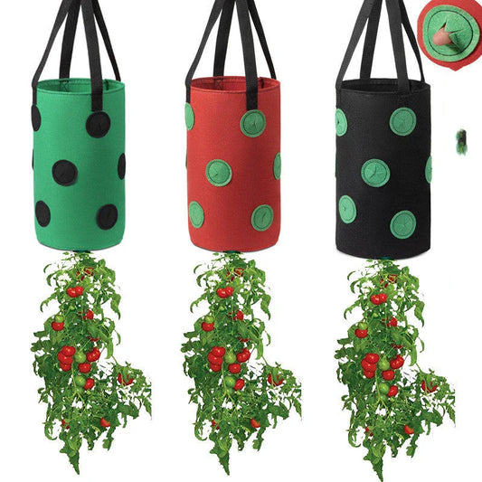 Vertical Garden Hanging Planter Bag made of breathable, non-woven fabric with 13 planting holes for growing herbs, vegetables, and strawberries