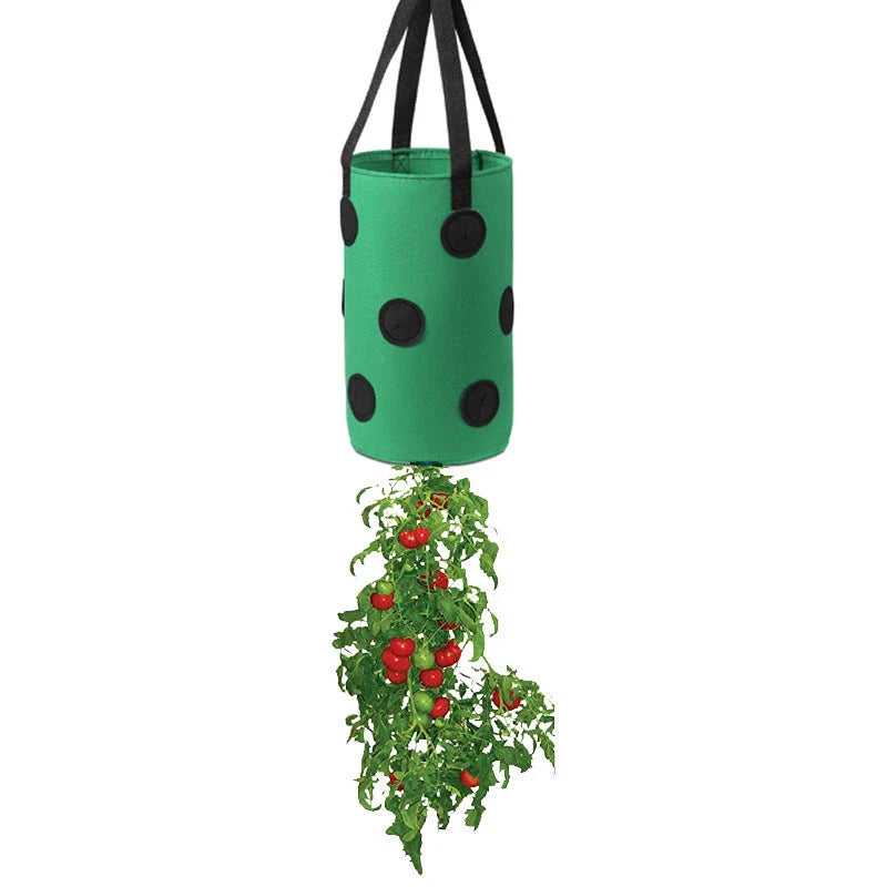 Vertical Garden Hanging Planter Bag made of breathable, non-woven fabric with 13 planting holes for growing herbs, vegetables, and strawberries