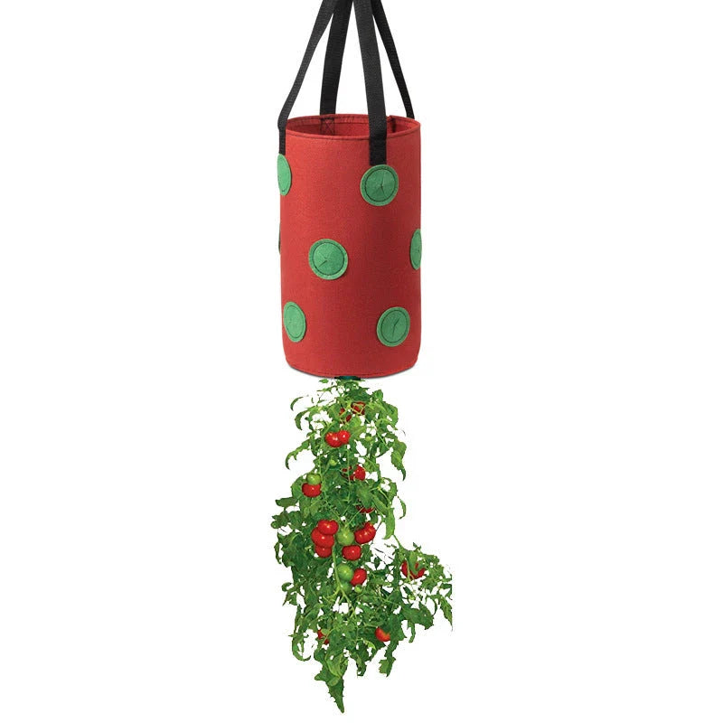 Vertical Garden Hanging Planter Bag made of breathable, non-woven fabric with 13 planting holes for growing herbs, vegetables, and strawberries