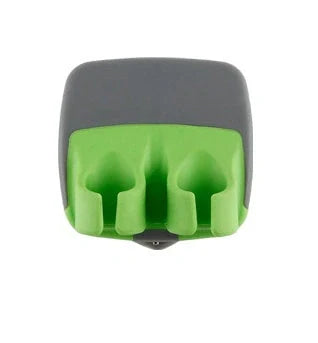 Two-finger peeler with ergonomic grip and stainless steel blade