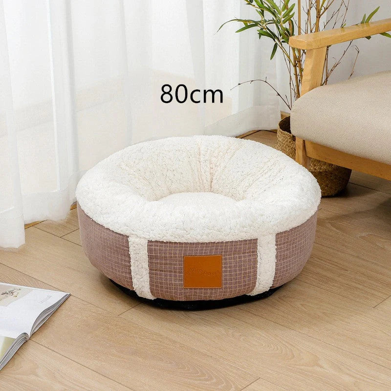 Winter Lamb Wool Pet Bed in grey, brown, dark grey, and 1Brown, sizes 40cm to 80cm