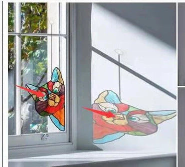 Colourful stained glass cat window hanger decoration, reusable PVC sticker