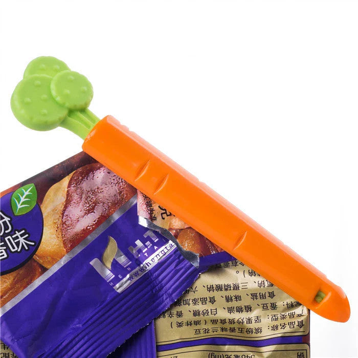 Carrot-shaped bag clip for sealing and preserving food freshness