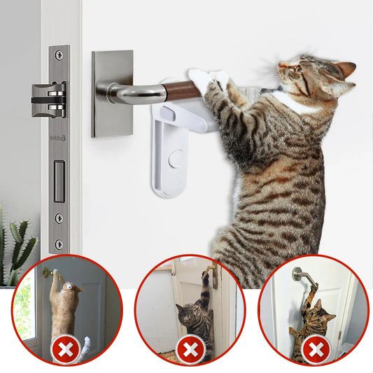 Children's door lever lock in enamel grey for safety and pet control