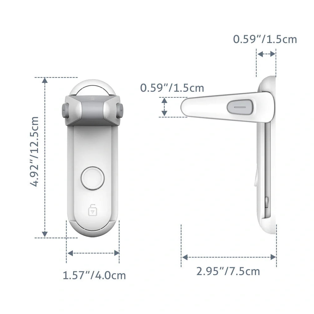 Children's door lever lock in enamel grey for safety and pet control