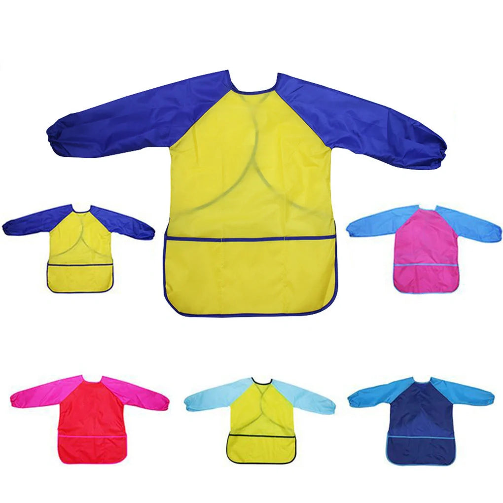 Waterproof children's painting apron with long sleeves in various colors