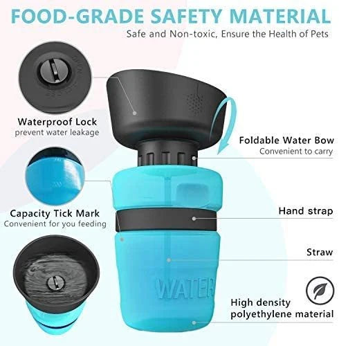 Foldable dog water bottle with integrated collapsible bowl for convenient hydration on the go