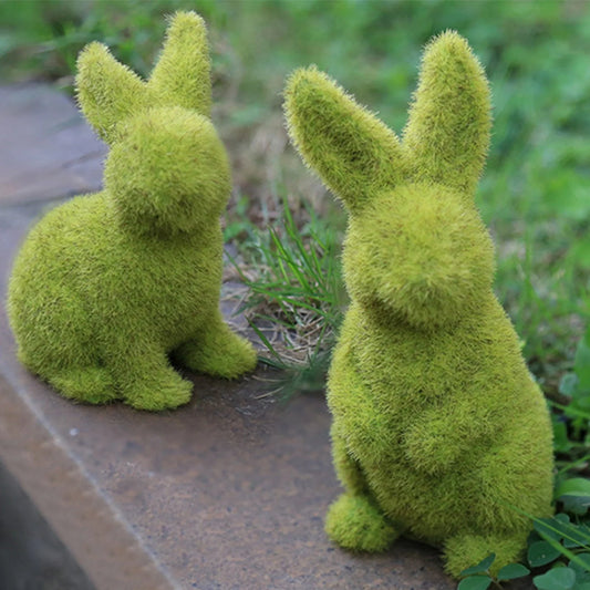 Green resin Easter rabbit ornament in sitting and standing postures