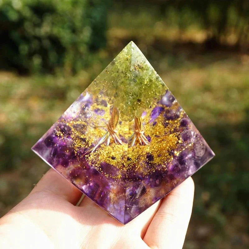 Premium Reiki-Charged Orgonite Pyramid with Healing Crystals for Energy Cleansing, Spiritual Wellness, and EMF Protection