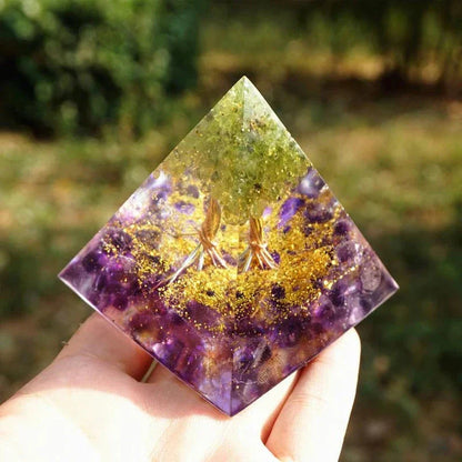 Premium Reiki-Charged Orgonite Pyramid with Healing Crystals for Energy Cleansing, Spiritual Wellness, and EMF Protection