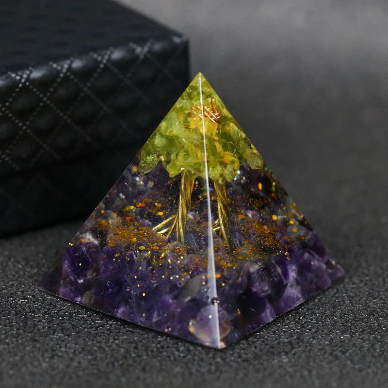 Premium Reiki-Charged Orgonite Pyramid with Healing Crystals for Energy Cleansing, Spiritual Wellness, and EMF Protection
