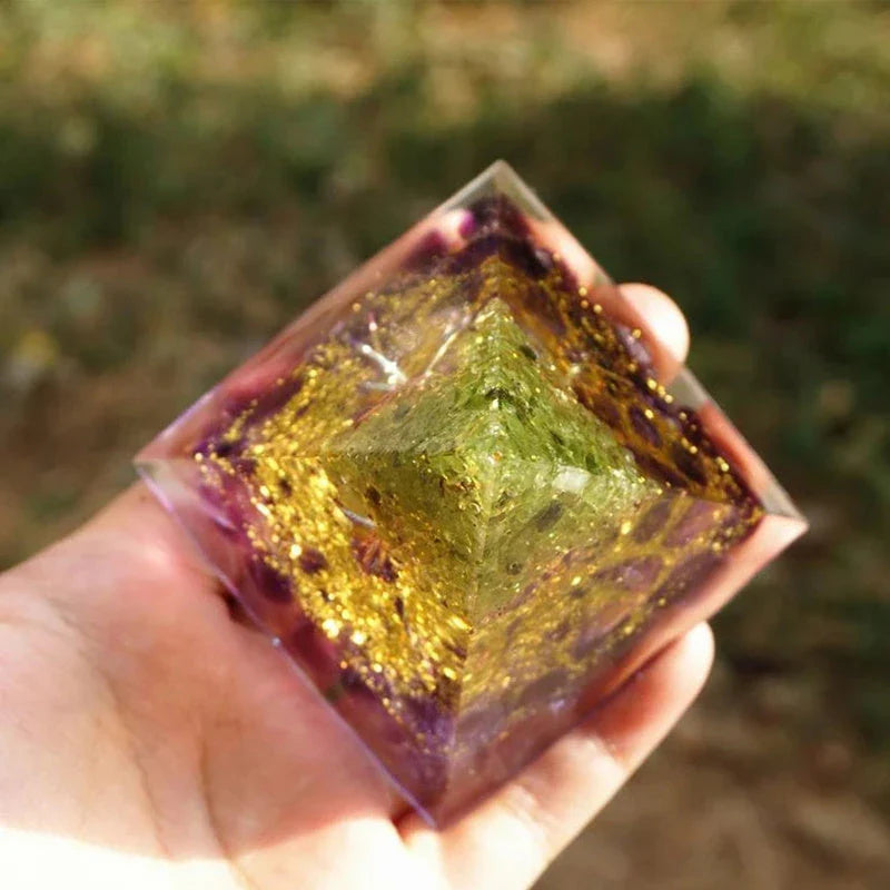 Premium Reiki-Charged Orgonite Pyramid with Healing Crystals for Energy Cleansing, Spiritual Wellness, and EMF Protection