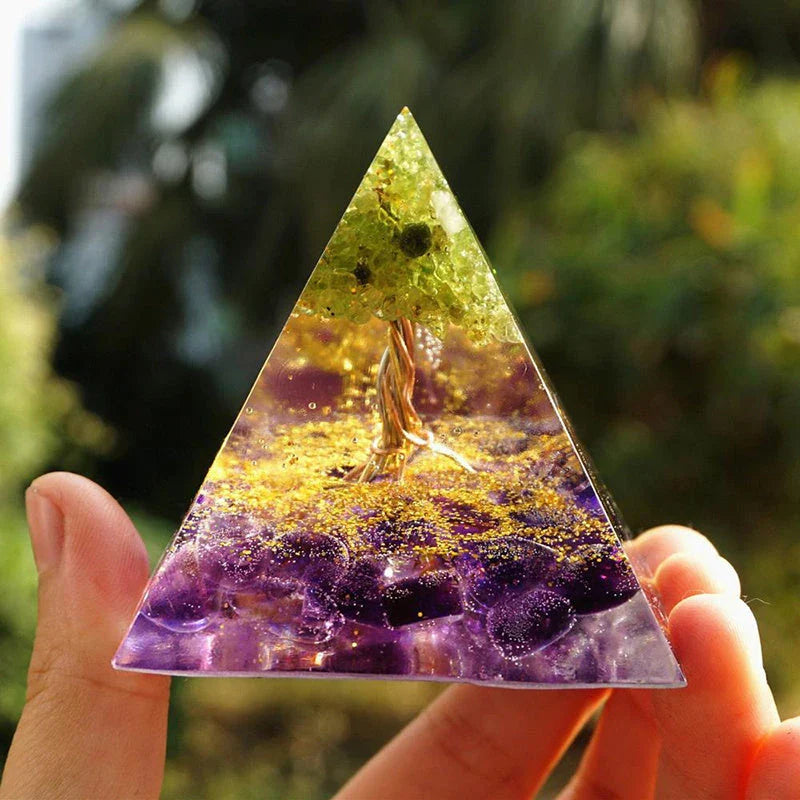 Premium Reiki-Charged Orgonite Pyramid with Healing Crystals for Energy Cleansing, Spiritual Wellness, and EMF Protection