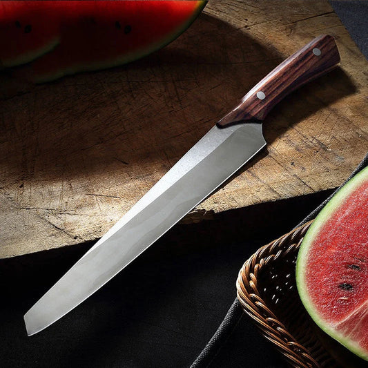 Premium stainless steel watermelon slicer knife with rosewood handle and choice of hammered or smooth finish