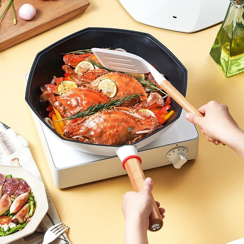 Maifan Stone non-stick wok with double pour spouts and long handle