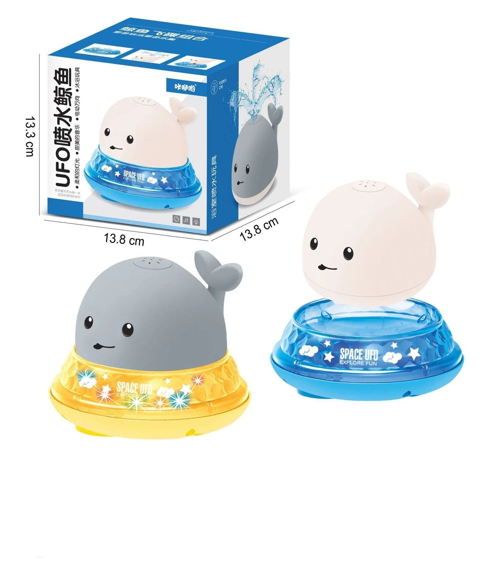 Adorable whale-shaped water sprinkler toy with LED lights and music for baby bath time entertainment