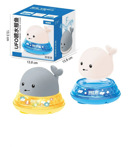 Adorable whale-shaped water sprinkler toy with LED lights and music for baby bath time entertainment