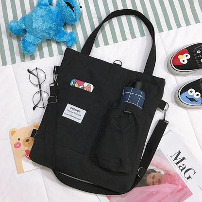 Stylish Harajuku-inspired canvas backpack with zipper closure, adjustable straps, and vibrant color options for students and women