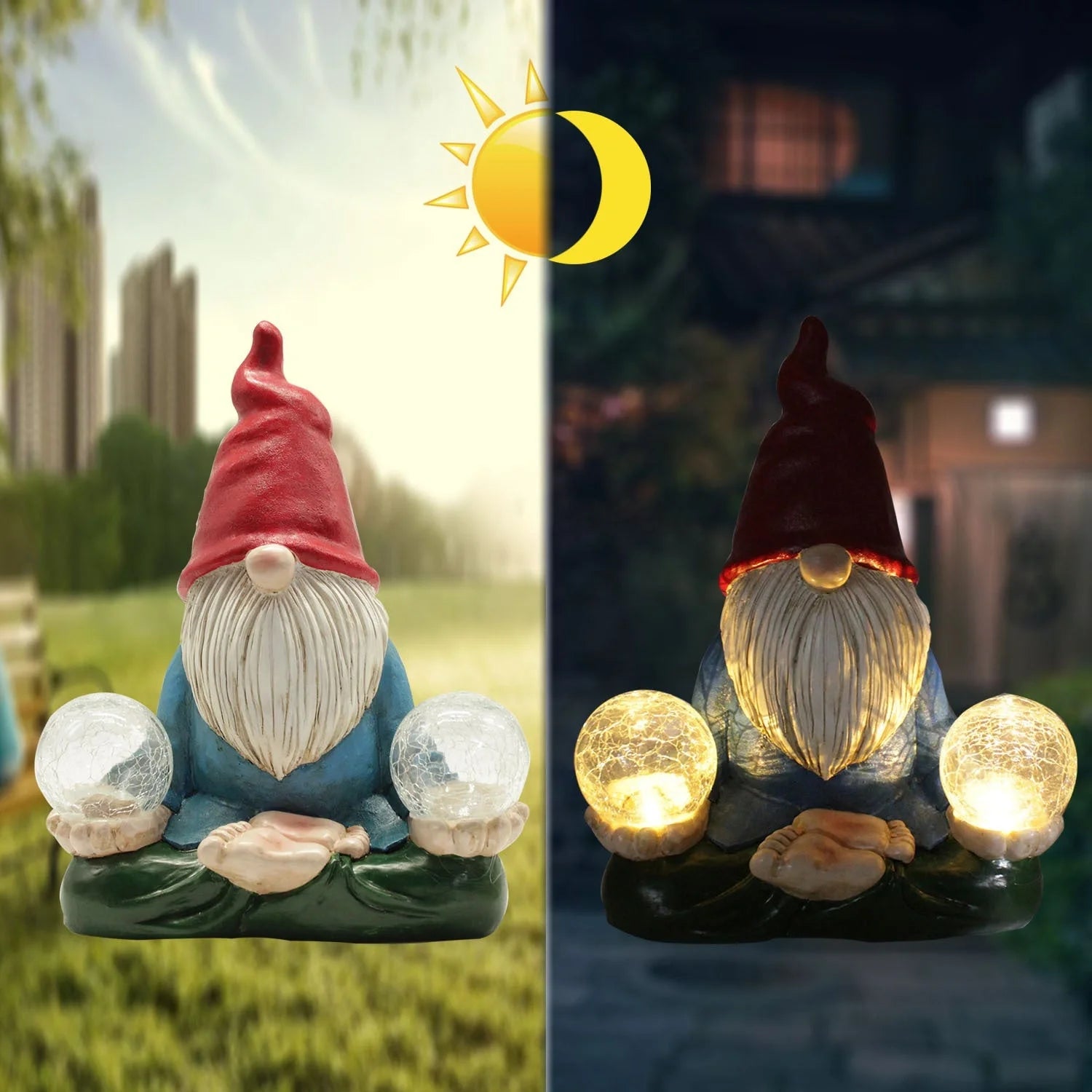 Solar-powered LED resin dwarf doll outdoor garden ornament
