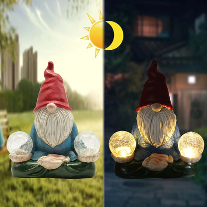 Solar-powered LED resin dwarf doll outdoor garden ornament