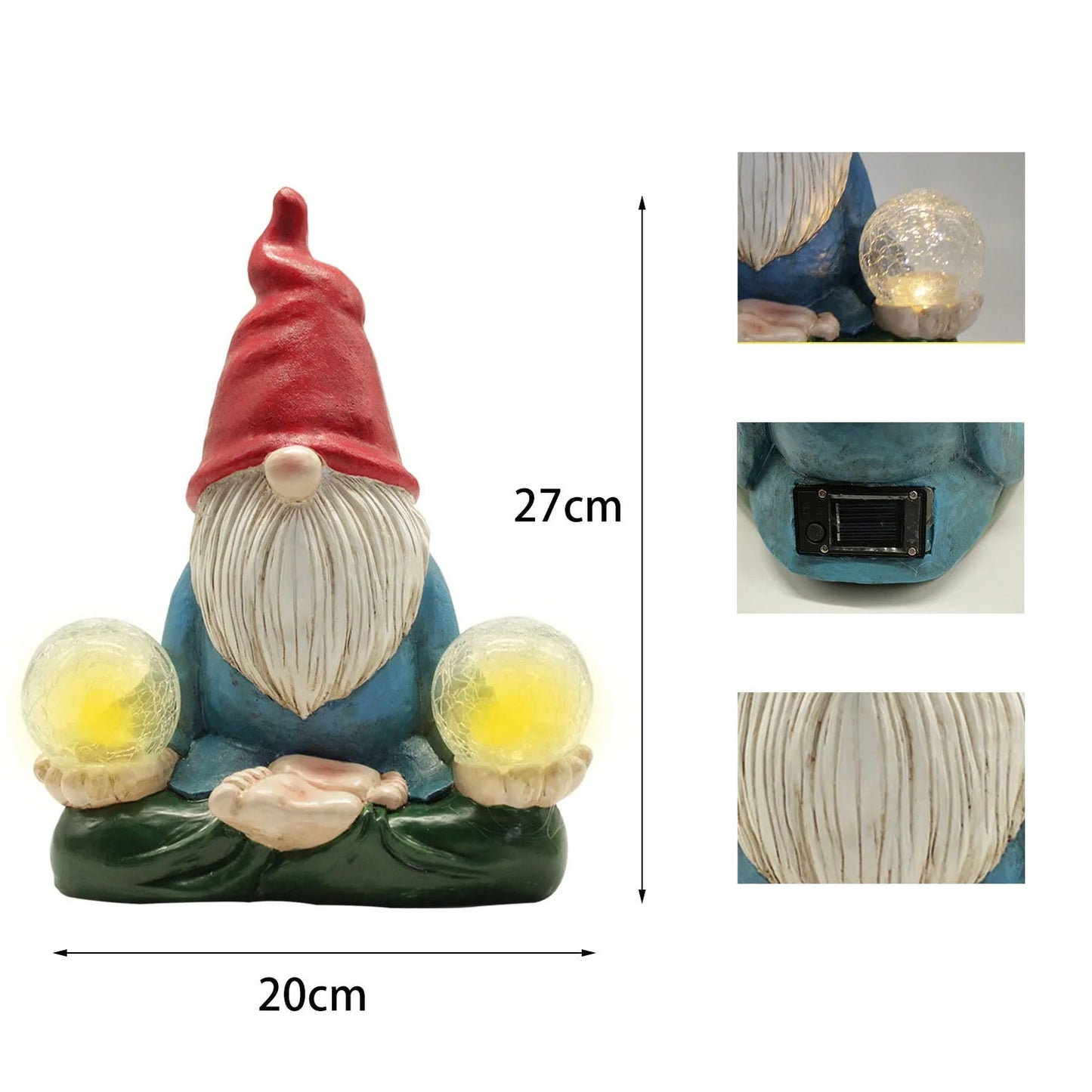 Solar-powered LED resin dwarf doll outdoor garden ornament