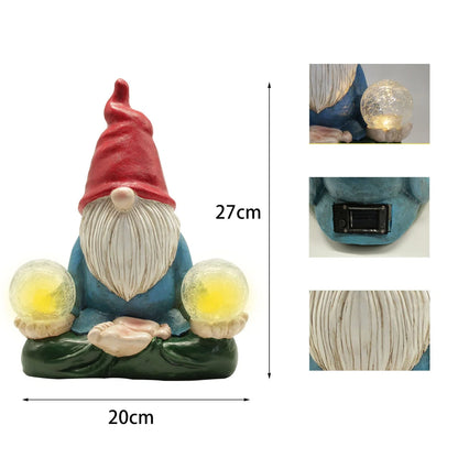 Solar-powered LED resin dwarf doll outdoor garden ornament