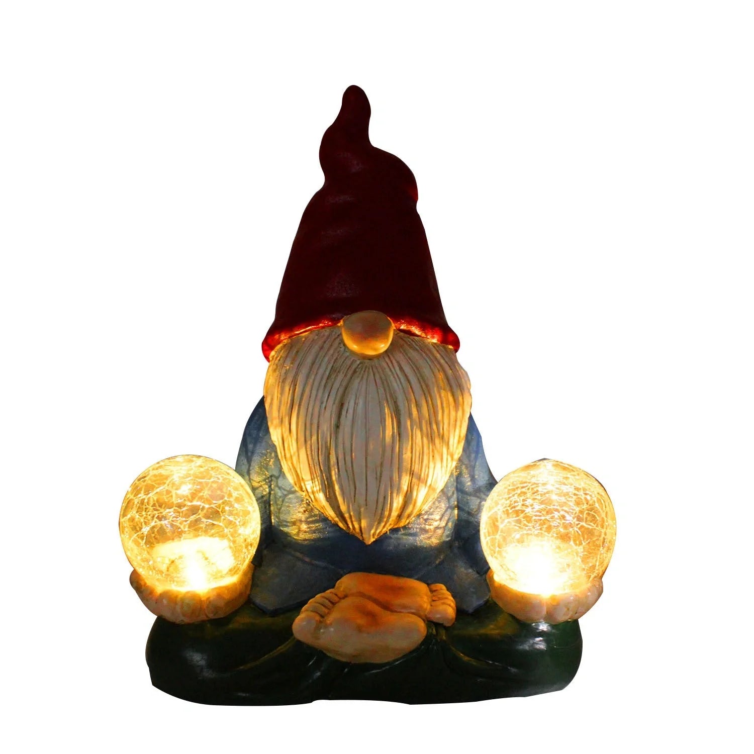 Solar-powered LED resin dwarf doll outdoor garden ornament