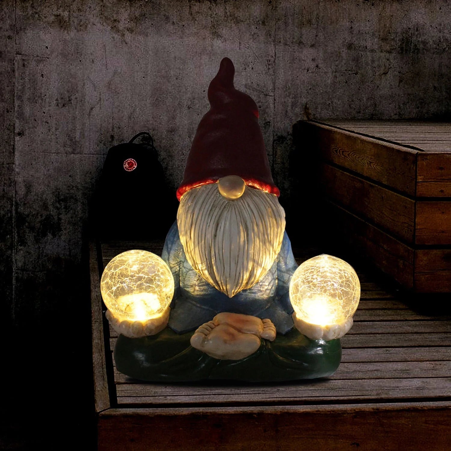 Solar-powered LED resin dwarf doll outdoor garden ornament