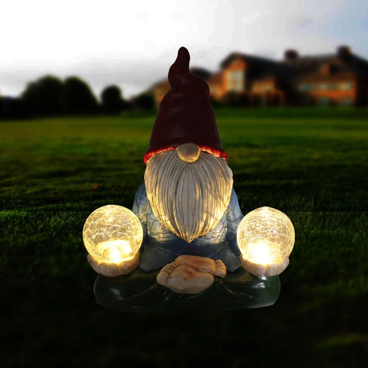 Solar-powered LED resin dwarf doll outdoor garden ornament