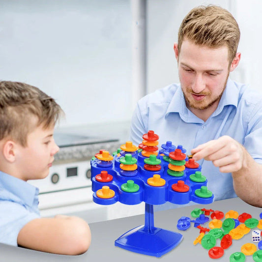 Montessori Balance Turntable Stacking Game in vibrant blue, perfect for family fun and learning
