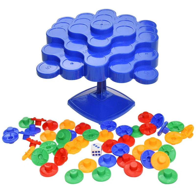 Montessori Balance Turntable Stacking Game in vibrant blue, perfect for family fun and learning