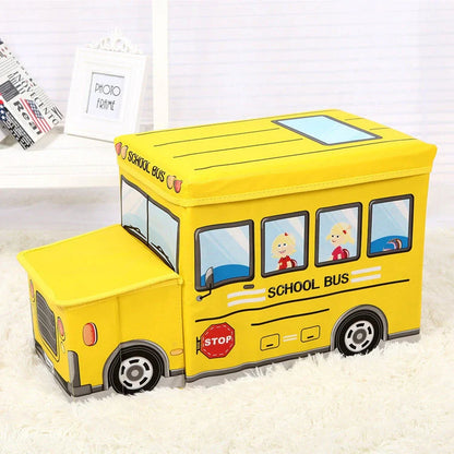 Foldable cartoon storage box stool in navy blue police car design, dimensions 40x25x31cm