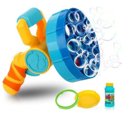 Automatic electric bubble machine with powerful motor, low-noise operation, and safe ABS construction for creating a mesmerising bubble display at parties and events.