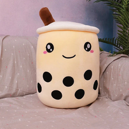Strawberry Milk Tea Plush Boba Toy Pillow in various colours and sizes