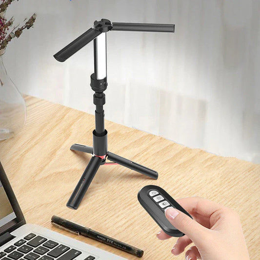 Compact folding fill light with flexible positioning, remote control, and long-lasting battery for live streaming and self-portrait photography