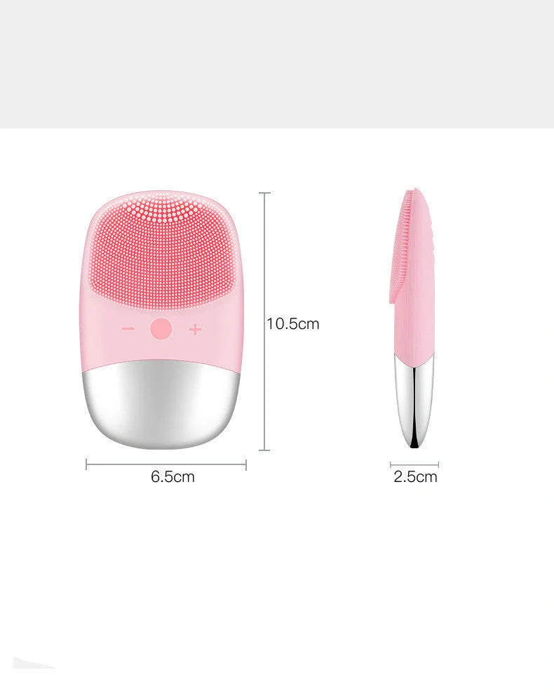 Mini sonic silicone electric facial cleansing brush in pink with USB charging