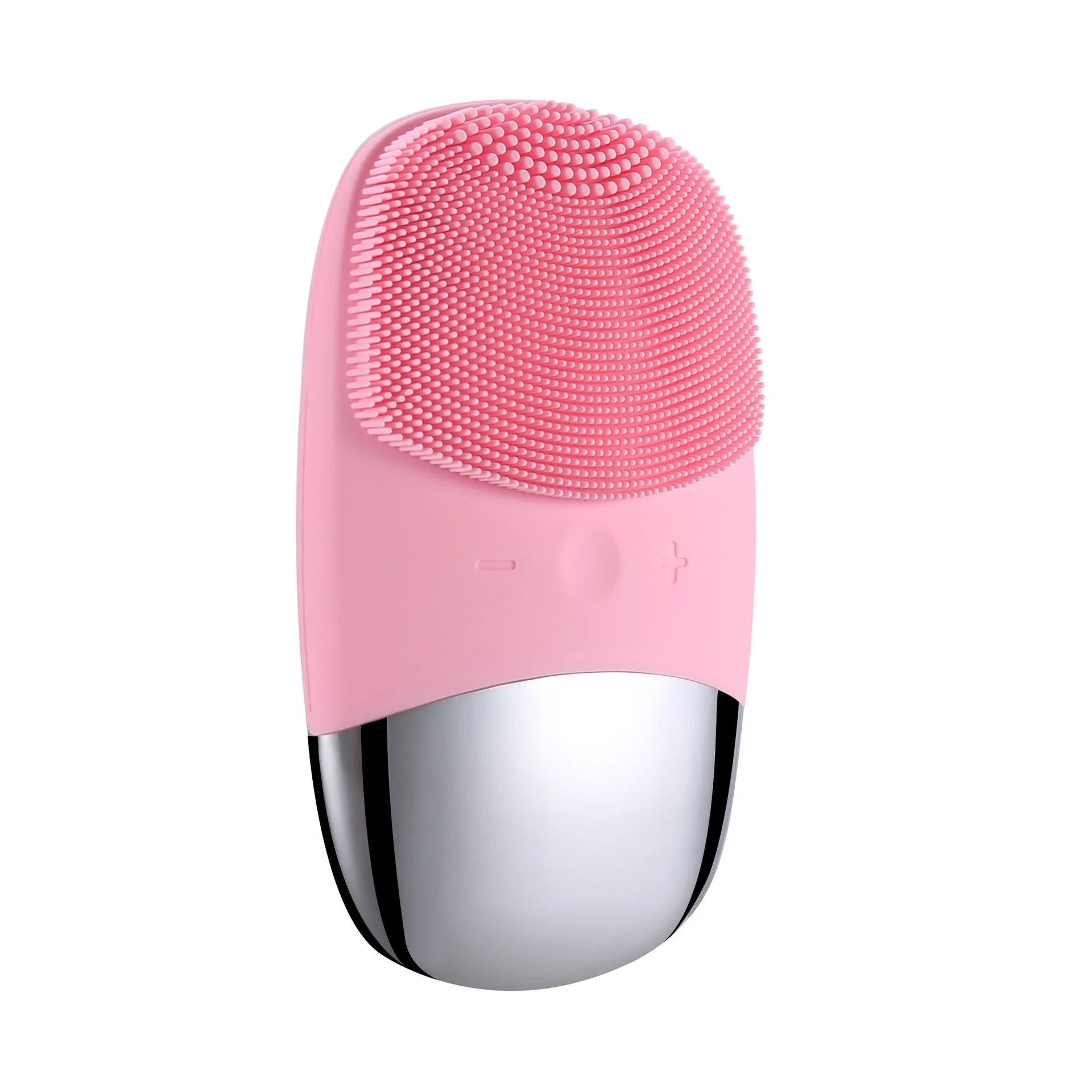 Mini sonic silicone electric facial cleansing brush in pink with USB charging