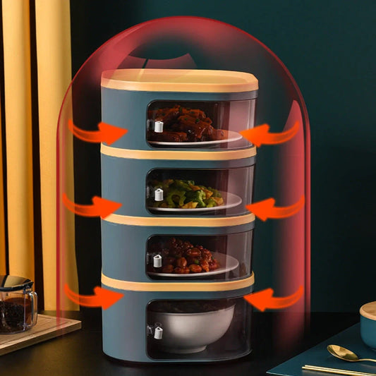 Stackable kitchen insulation vegetable cover with magnetic opening in white and blue